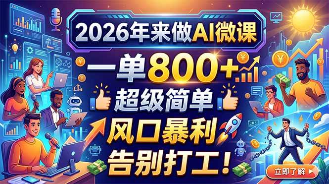 2026年来做AI微课，一单800+，超级简单，风口暴利，告别打工！