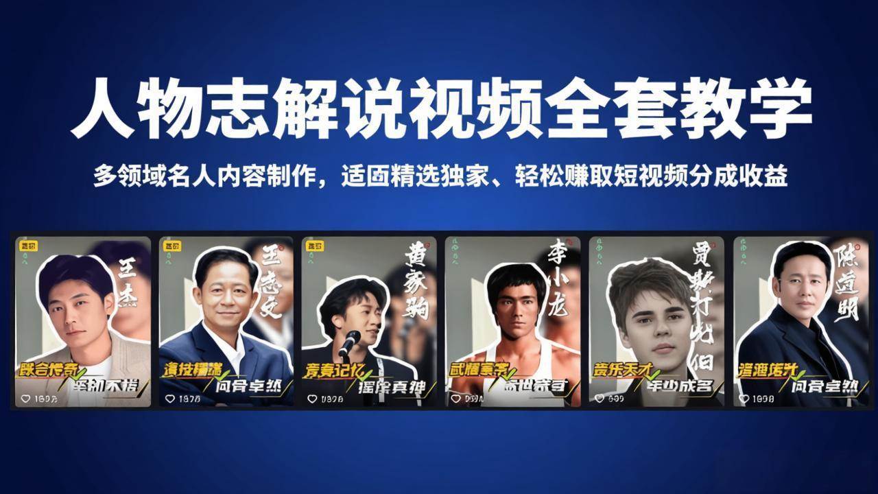人物志解说视频全套教学，多领域名人内容制作，适配精选独家，轻松赚取短视频分成收益