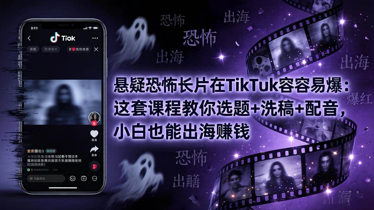 悬疑恐怖长片在TikTok最容易爆：这套课程教你选题+洗稿+配音，小白也能出海赚钱