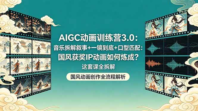 AIGC动画训练营3.0：音乐拆解叙事+一镜到底+口型匹配：国风获奖IP动画如何炼成？这套课全拆解