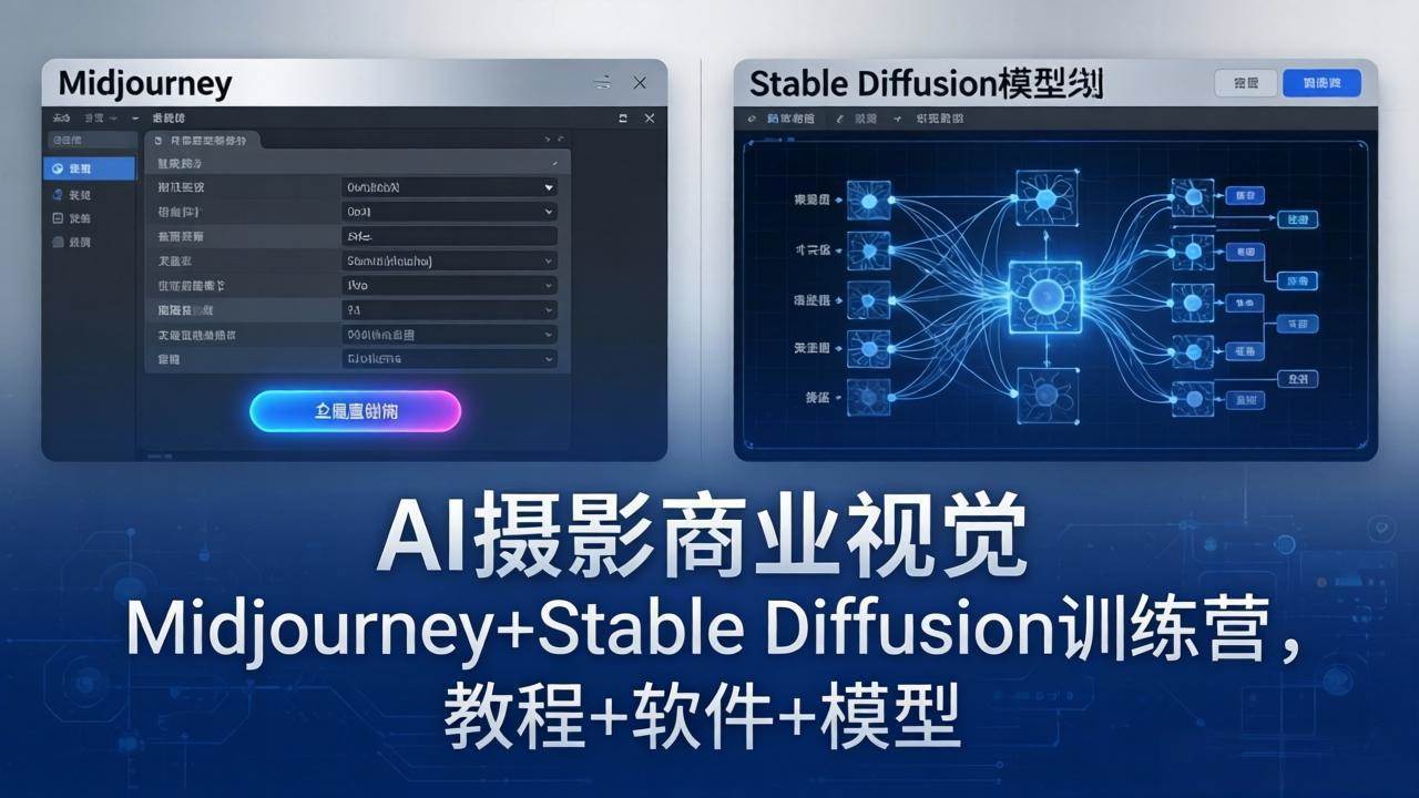 AI摄影商业视觉Midjourney+Stable Diffusion训练营，教程+软件+模型