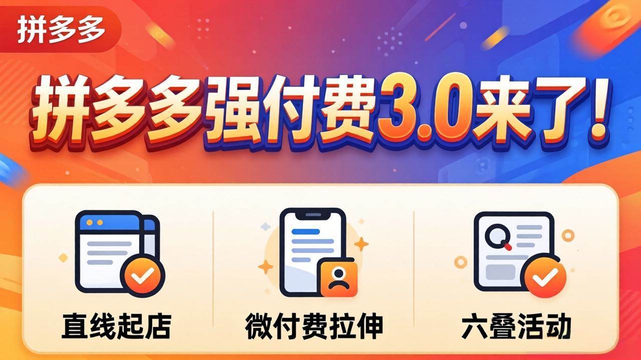 拼多多强付费3.0来了直线起店+微付费拉伸+六叠活动，稳定起店破解流量瓶颈