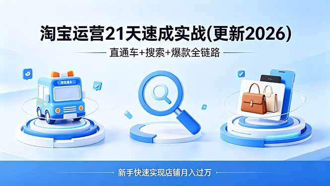 淘宝运营21天速成实战(更新4月)，直通车+搜索+爆款全链路，新手快速实现店铺月入过万