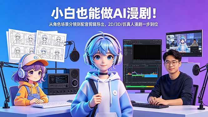 小白也能做AI漫剧!从角色场景分镜到配音剪辑导出,2D/3D/仿真人漫剧一步到位