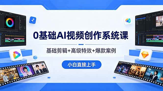 0基础AI视频创作系统课，基础剪辑+高级特效+爆款案例，小白直接上手