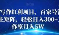 AI写作红利项目，百家号流量主矩阵，轻松日入300+工作室月入5W【揭秘】