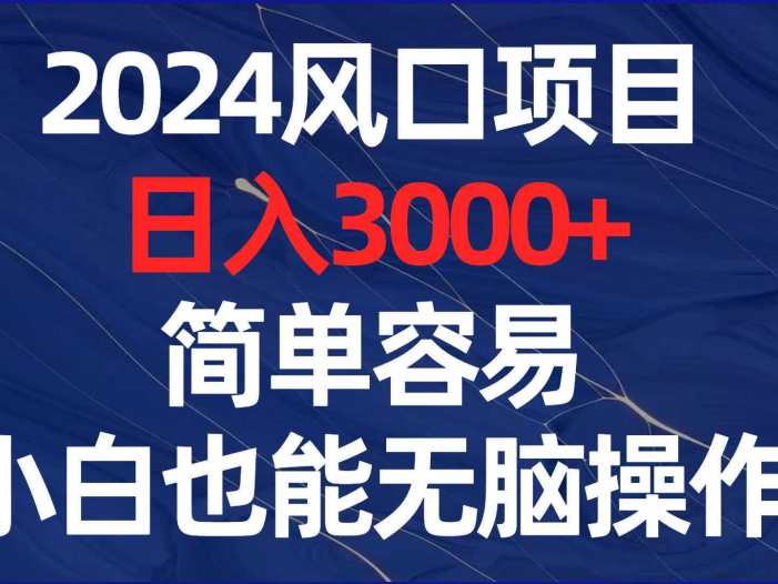 2024风口项目，日入3000+，简单容易，小白也能无脑操作