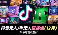 抖音无人/半无人直播课(12月)，AI实景、数字人、绿幕、多种玩法、24小时自动盈利