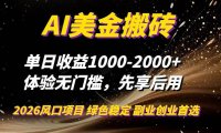 AI美金搬砖，单日收益1000-2000+，2025风口项目，可以副业，可以全职，可以工作室放大