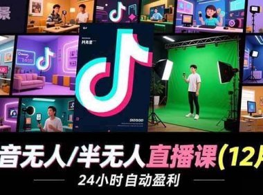 抖音无人/半无人直播课(12月)，AI实景、数字人、绿幕、多种玩法、24小时自动盈利