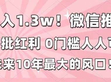 日入1.3w！微信推客，首批红利，未来10年最大的风口，0门槛，人人可做！
