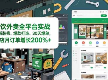 餐饮外卖全平台实战，店铺装修、爆款打造、30天爆单，手把手教学，单店月订单增长200%+