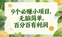 9个必赚小项目，无脑简单，百分百有利润，副业首选，日入300+