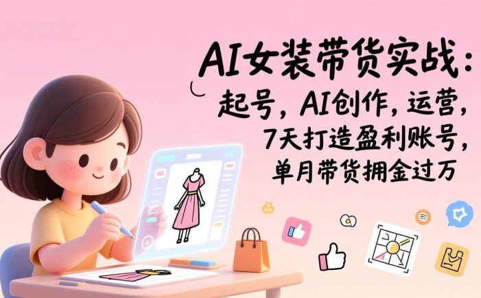 AI女装带货实战：起号，AI创作，运营，7天打造盈利账号，单月带货佣金过万