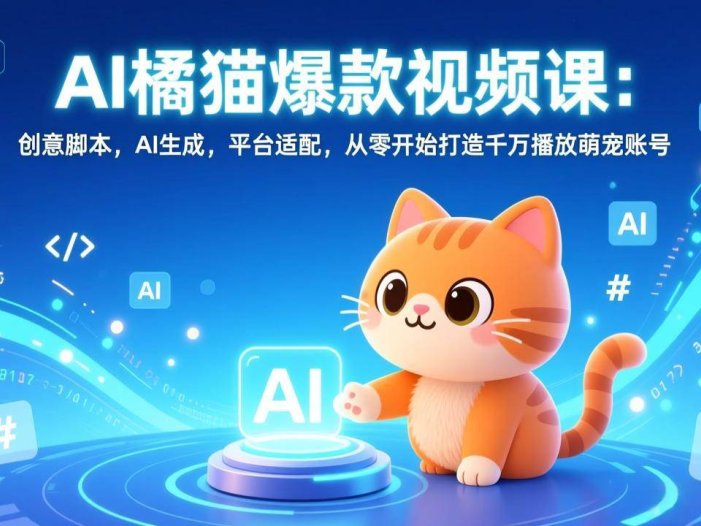 AI橘猫爆款视频课：创意脚本，AI生成，平台适配，从零开始打造千万播放萌宠账号
