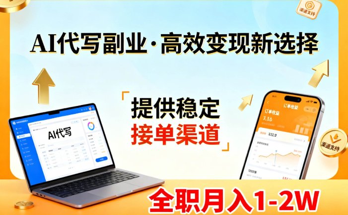 AI代写副业，高效变现，提供渠道，永不失业副业兼职 全职月入1-2W【SOP手册】