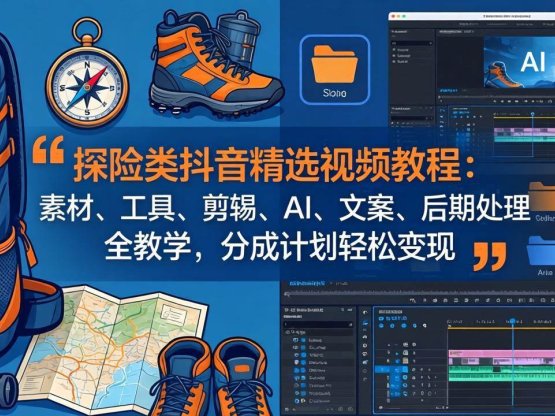 探险类抖音精选视频教程：素材、工具、剪辑、AI、文案、后期处理全教学，分成计划轻松变现