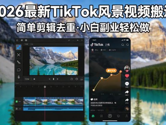 2026最新TikTok风景视频搬运简单剪辑去重小白副业月入 8000