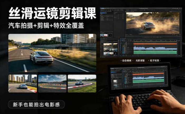 大叔丝滑运镜剪辑课，汽车拍摄+剪辑+特效全覆盖，新手也能拍出电影感