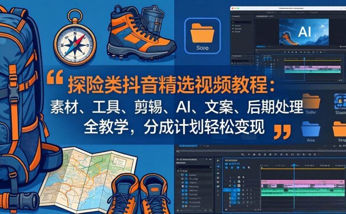 探险类抖音精选视频教程：素材、工具、剪辑、AI、文案、后期处理全教学，分成计划轻松变现