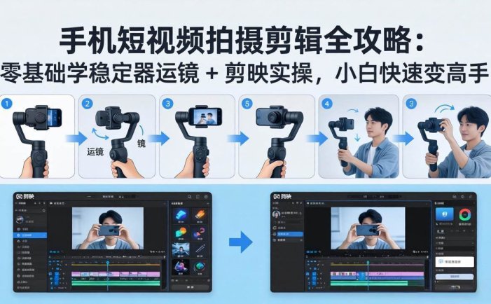 手机短视频拍摄剪辑全攻略：零基础学稳定器运镜 + 剪映实操，小白快速变高手