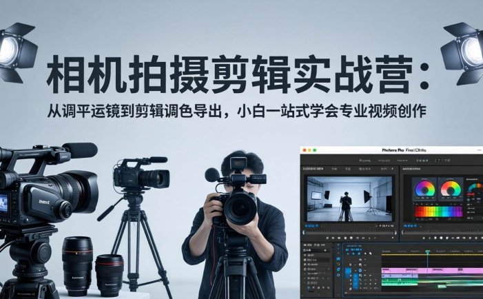 相机拍摄剪辑实战营：从调平运镜到剪辑调色导出，小白一站式学会专业视频创作