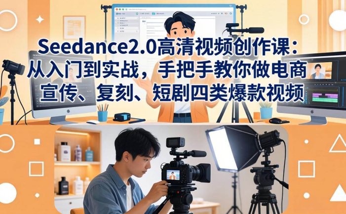 Seedance2.0高清视频创作课：从入门到实战，手把手教你做电商、宣传、复刻、短剧四类爆款视频